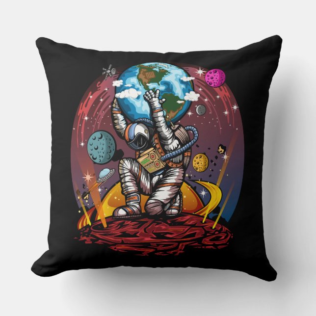 Atlas Space Man Throw Pillow (Front)