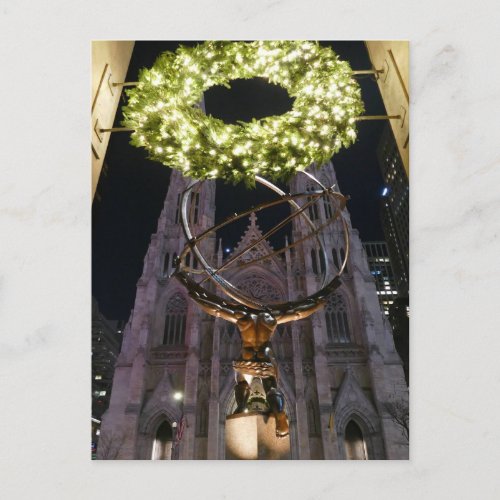 Atlas  St Patricks Cathedral Christmas NYC  _ Postcard