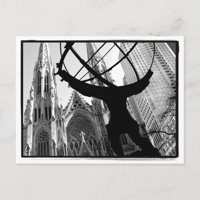 Atlas & St. Patrick's Cathedral Postcard (Front)