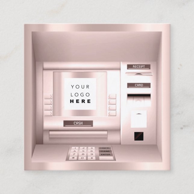 ATM Bank Consulting Money Rose Logo Investments Square Business Card (Front)