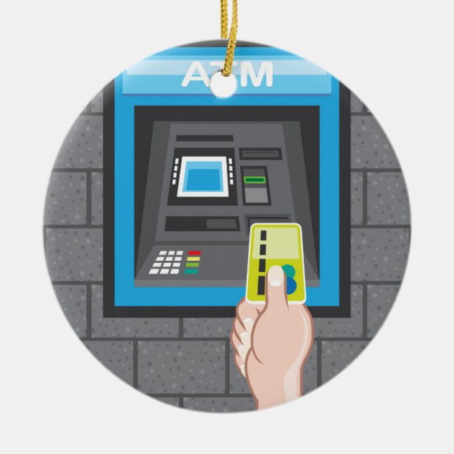 ATM human hand with a card Ceramic Ornament (Front)