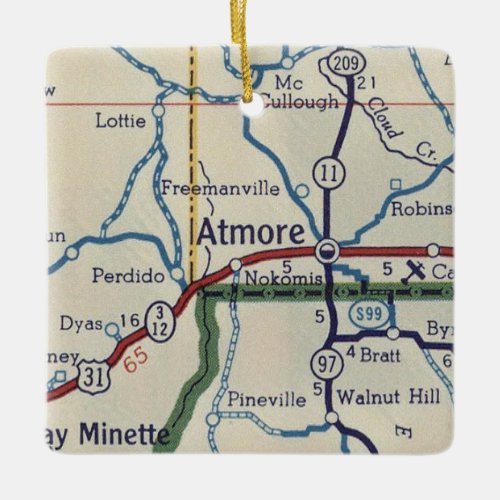 Atmore AL Vintage Map Ceramic Ornament