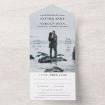 Atmosphere All in One Wedding Invitation with RSVP<br><div class="desc">Invite your guests to your big day and show off that amazing engagement photograph you had taken all at once with this vertical layout all in one wedding invitation. Black text stands out against lighter photos but can be changed to white using the customizer. The all in one design includes...</div>