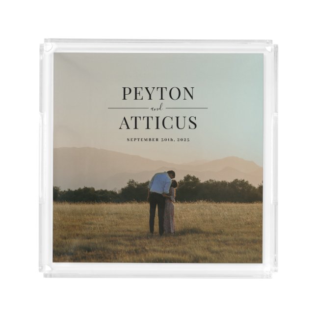 Atmosphere Newlywed Couple Wedding Photo Acrylic Tray (Front)