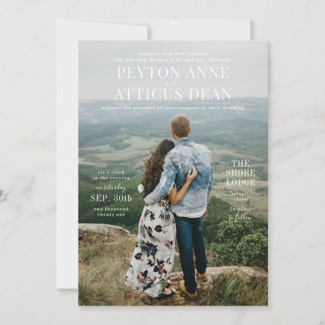 Atmosphere Vertical Photo Wedding Invitation (Front)