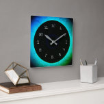 Atmospheric Aqua/Green Background with Black Face Square Wall Clock