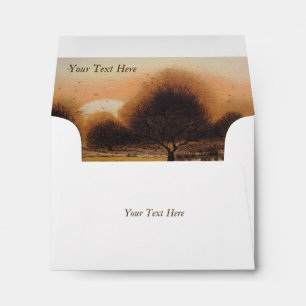 atmospheric autumn sun setting in woodland envelope