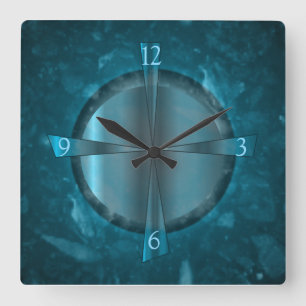 "Atmospheric Blue/Aqua Patterned >Wall Clock" Square Wall Clock