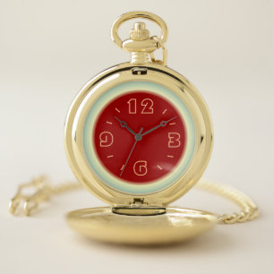 Atmospheric Blue/Creme with Red Centre Gold Pocket Watch