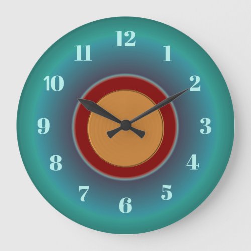 Atmospheric Blue Green with Red Gold Center Large Clock
