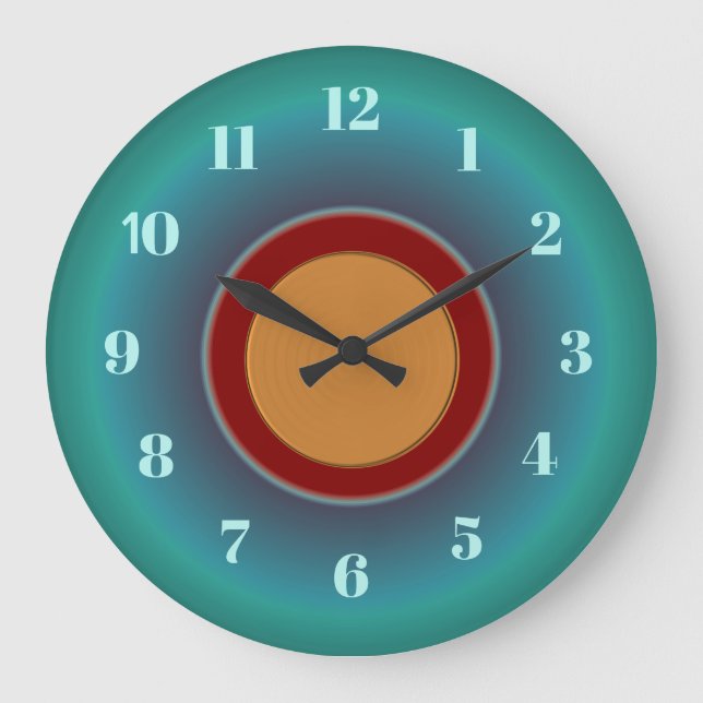 Atmospheric Blue Green with Red Gold Center Large Clock (Front)