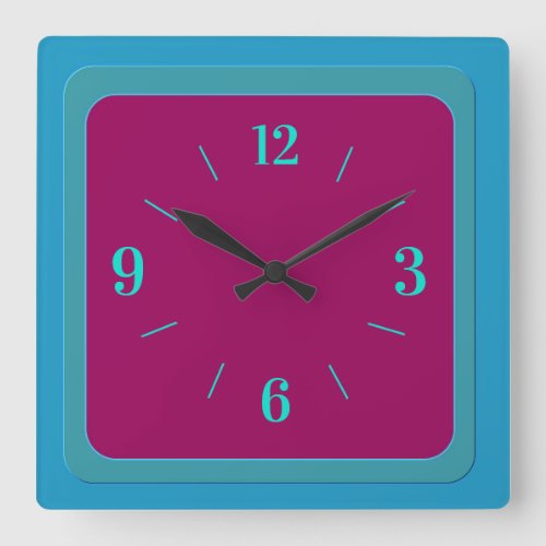 Atmospheric Bluegreen Border with Cerise Center Square Wall Clock