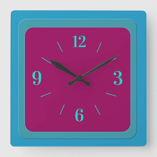 Atmospheric Bluegreen Border with Cerise Center Square Wall Clock (Front)