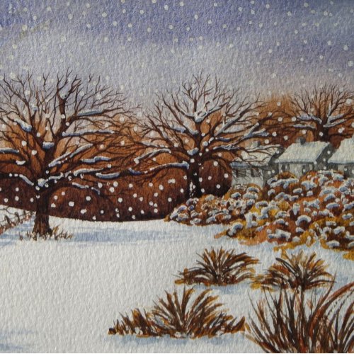 atmospheric cottages rustic snow scene jigsaw puzzle