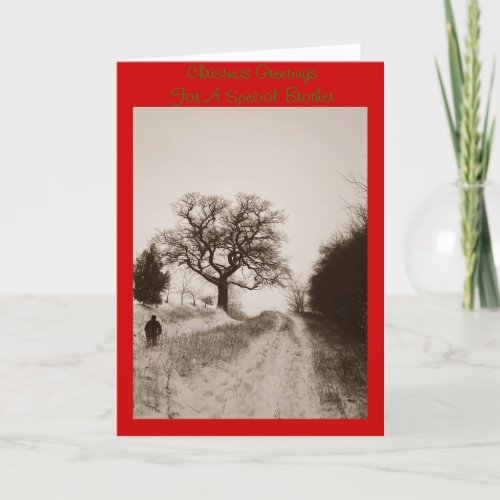 atmospheric country lane snow scene at christmas holiday card