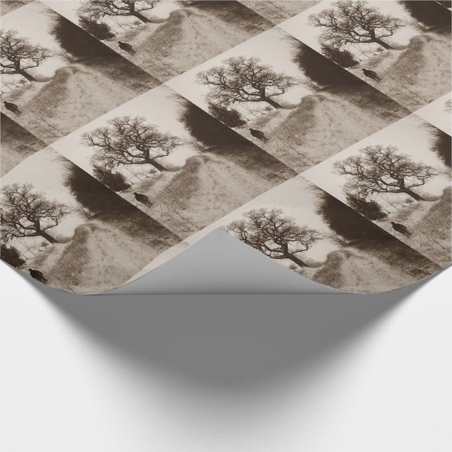 atmospheric country lane winter snow scene wrapping paper (Corner)