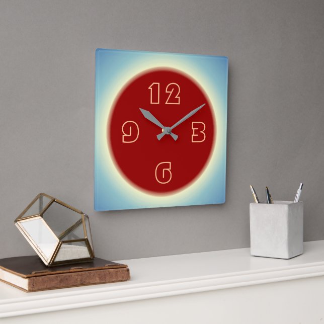 Atmospheric Lemon Blue with Red Centre   Square Wall Clock (Office)