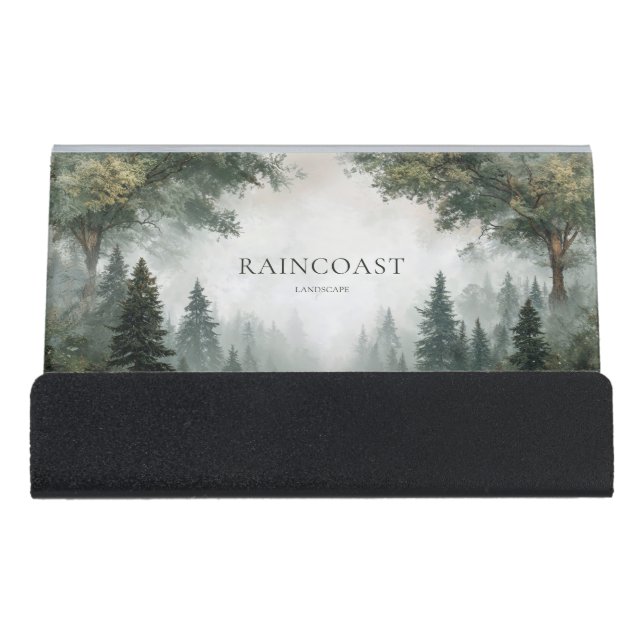 Atmospheric Misty Forest Path  Desk Business Card Holder (Front)