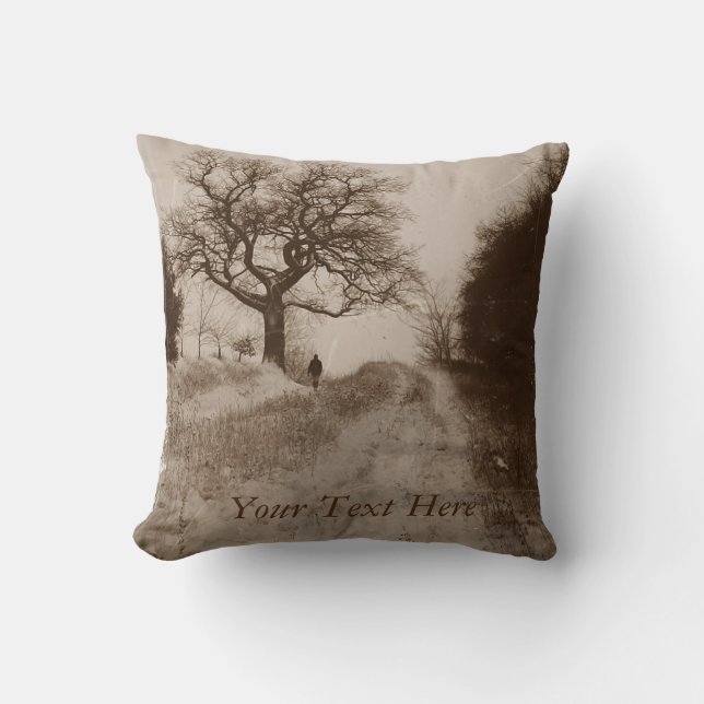 atmospheric photo of snow covered country lane throw pillow (Front)