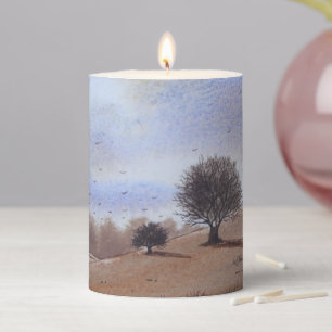 atmospheric picture of autumn landscape pillar pillar candle