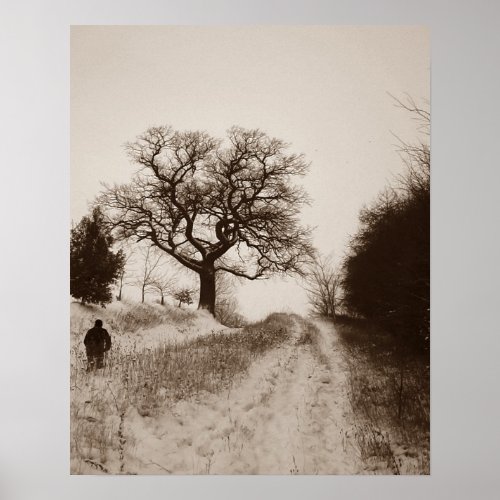 Atmospheric scenic snowy country lane art photo poster