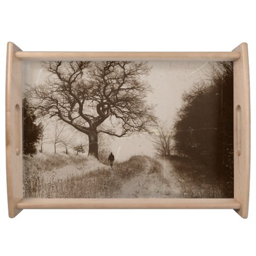 atmospheric sepia winter snow scene photo serving tray