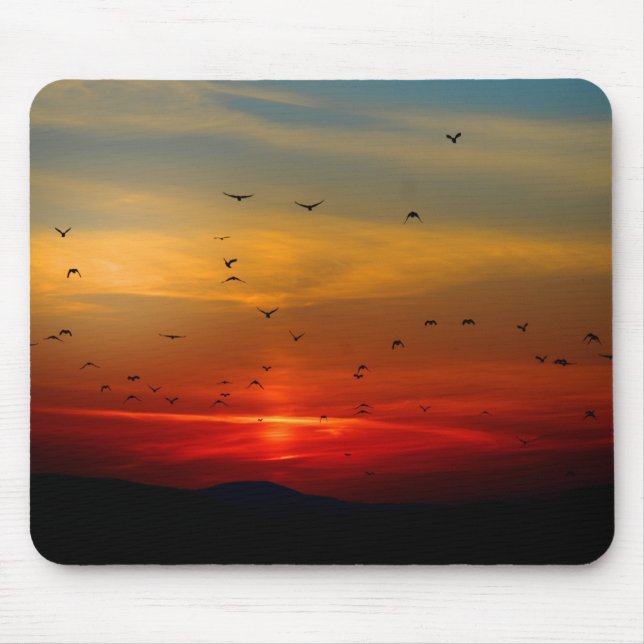 Atmospheric Sky, sunset, birds, beautiful photo Mouse Pad (Front)