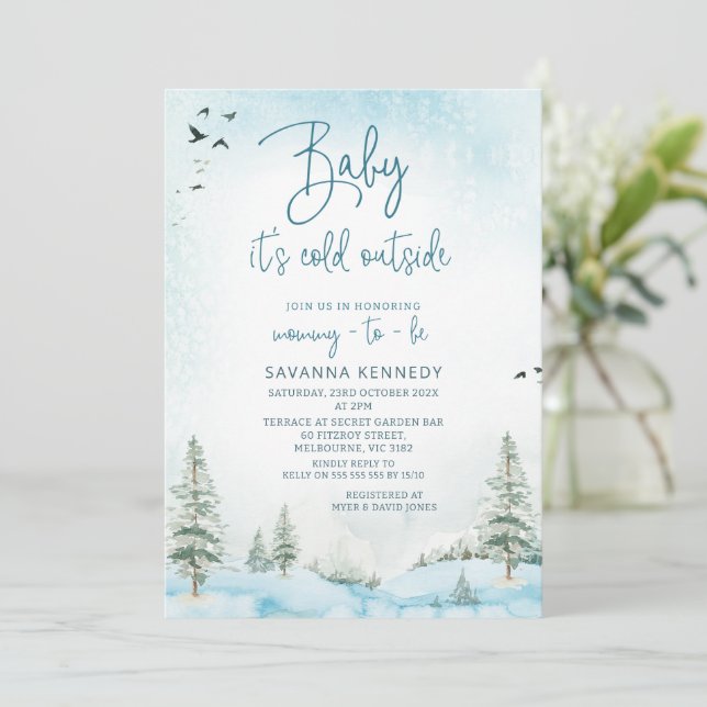 Atmospheric Winter Baby It's Cold Baby Shower Invitation (Standing Front)