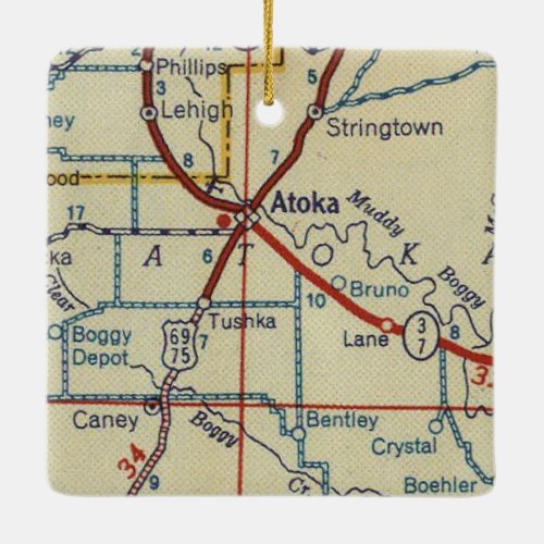 Atoka OK Vintage Map Ceramic Ornament