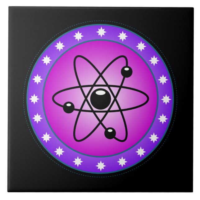 Atom Symbol on a Pink background Ceramic Tile (Front)