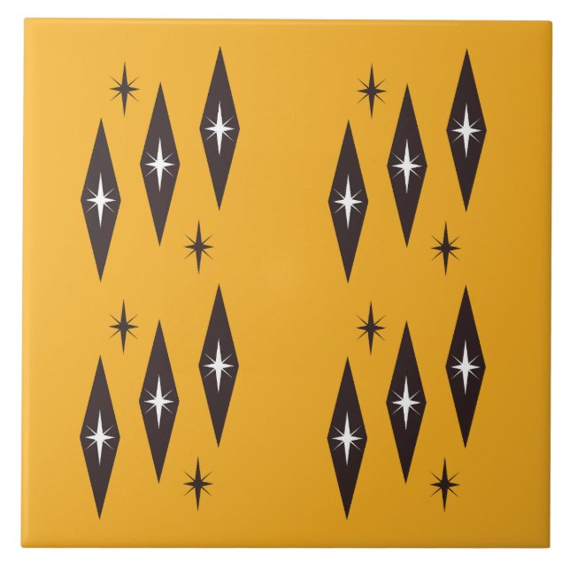 Atomic 1950’s Diamonds Pattern Orange Ceramic Tile (Front)
