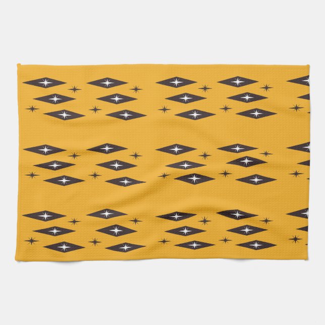 Atomic 1950’s Diamonds Pattern Orange Kitchen Towel (Horizontal)