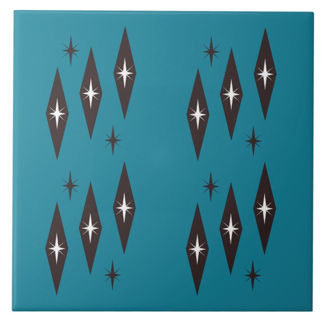 Atomic 1950’s Diamonds Pattern Teal Ceramic Tile (Front)