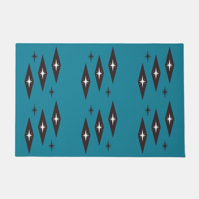 Atomic 1950’s Diamonds Pattern Teal Doormat (Front)