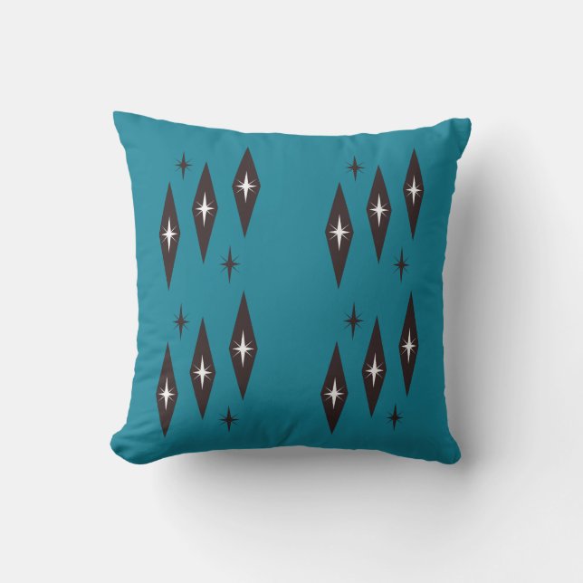 Atomic 1950’s Diamonds Pattern Teal Throw Pillow (Front)