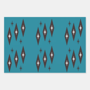 Atomic 1950’s Diamonds Pattern Teal Wrapping Paper Sheets