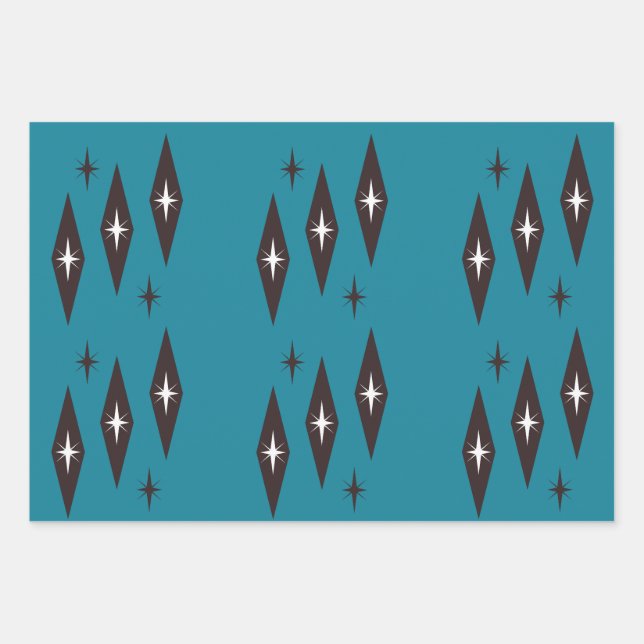 Atomic 1950’s Diamonds Pattern Teal Wrapping Paper Sheets (Front)