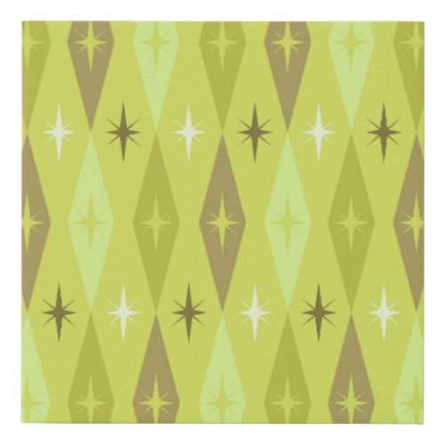 Atomic 1950s Diamonds Stars Chartreuse Faux Canvas Print