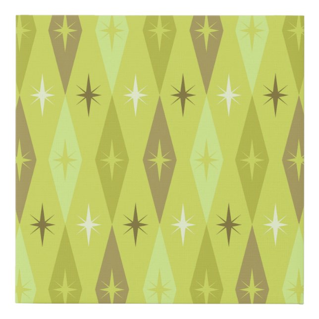 Atomic 1950’s Diamonds Stars Chartreuse Faux Canvas Print (Front)