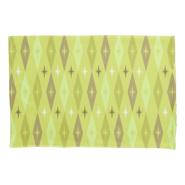 Atomic 1950’s Diamonds Stars Chartreuse Pillow Case (Front)