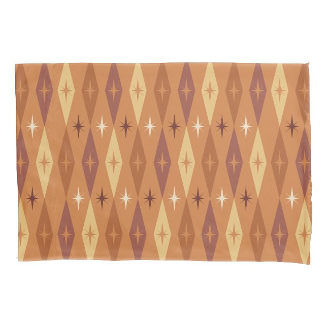 Atomic 1950’s Diamonds Stars Orange Pillow Case (Front)