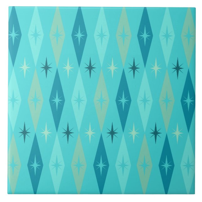 Atomic 1950’s Diamonds Stars Turquoise Ceramic Tile (Front)