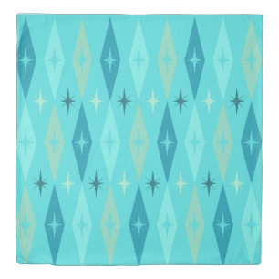 Atomic 1950’s Diamonds Stars Turquoise Duvet Cover