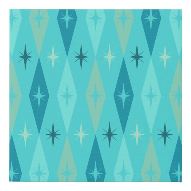 Atomic 1950’s Diamonds Stars Turquoise Faux Canvas Print (Front)