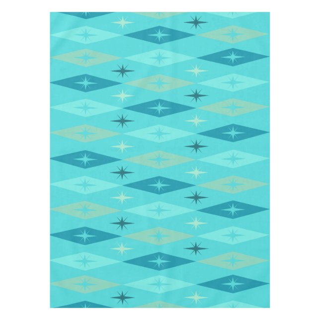 Atomic 1950’s Diamonds Stars Turquoise Tablecloth (Front)
