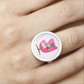 Atomic 1950s Cats in Pink Chair Polka Dots Ring