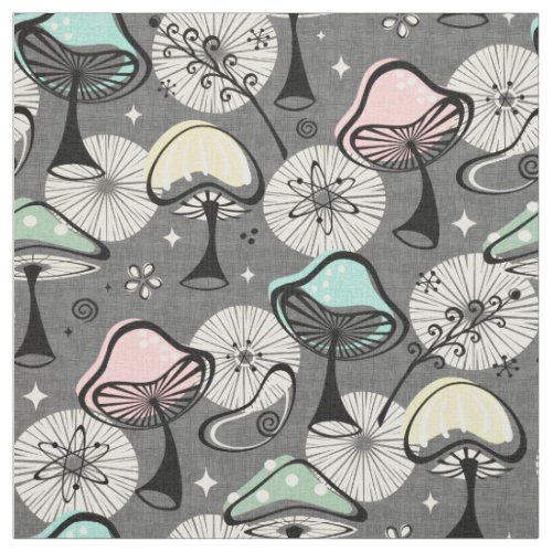 Atomic 50s Mid Mod Mushrooms Gray studioxtine Fabric