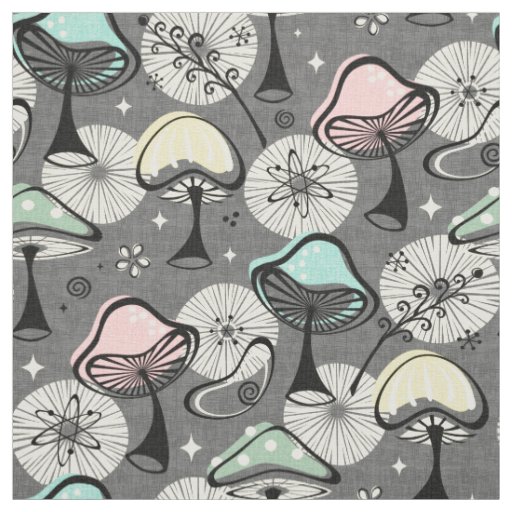 Atomic 50s Mid Mod Mushrooms Gray ©studioxtine Fabric