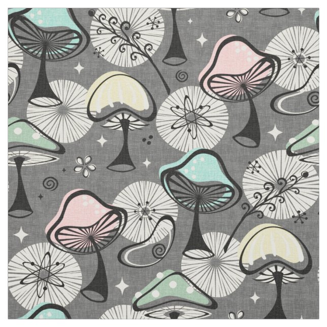Atomic 50s Mid Mod Mushrooms Gray ©studioxtine Fabric