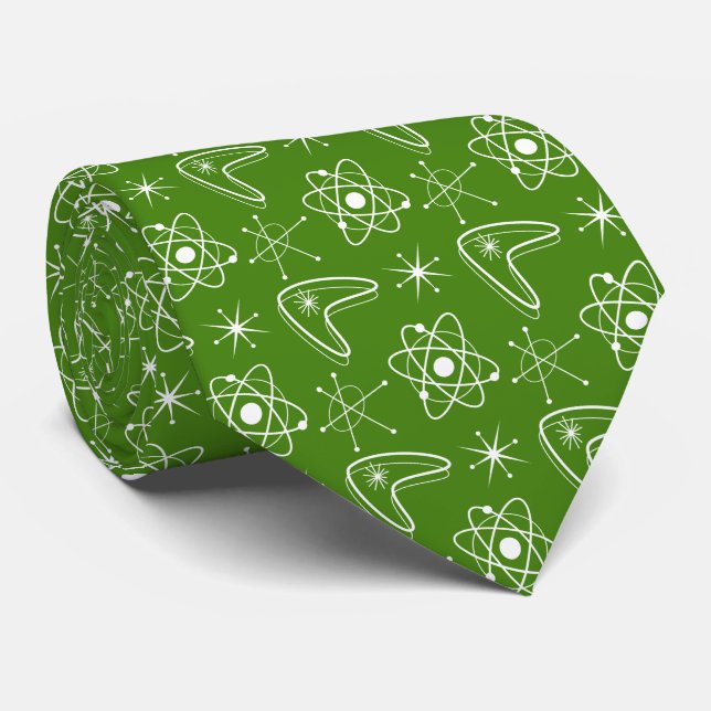 Atomic 50s Midcentury Modern MCM Science Green Neck Tie (Rolled)